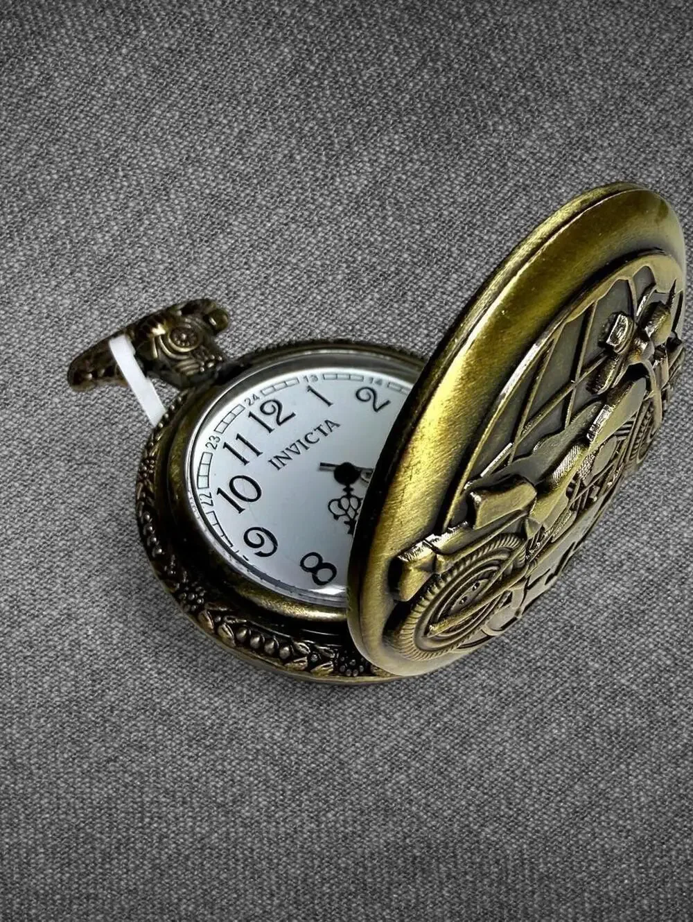 Invicta Motorcycle Pocket Watch Antique Bronze With Chain